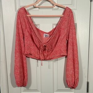 Princess Polly Red/Orange Floral Cropped bodice tie front covered buttons size 8